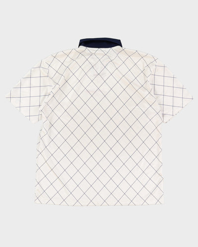 90s Tommy Hilfiger Athletics White / Blue Patterned Football Shirt / Jersey - XL