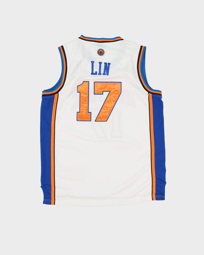 Adidas Jeremy Lin #17 New York Knicks White / Blue / Orange Stitched NBA Jersey - XL