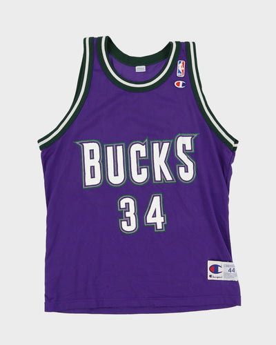 Vintage 90s Champion Ray Allen #34 Milwaukee Bucks Purple / Green NBA Jersey - M