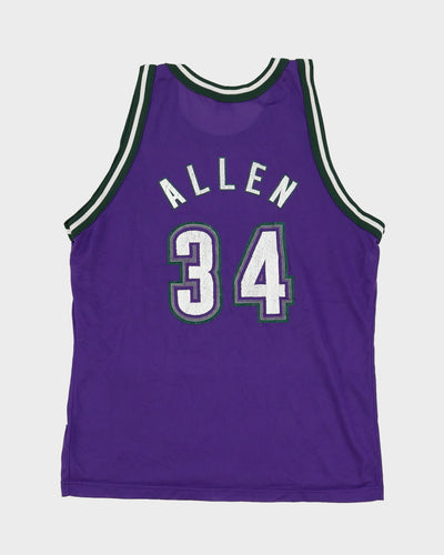 Vintage 90s Champion Ray Allen #34 Milwaukee Bucks Purple / Green NBA Jersey - M
