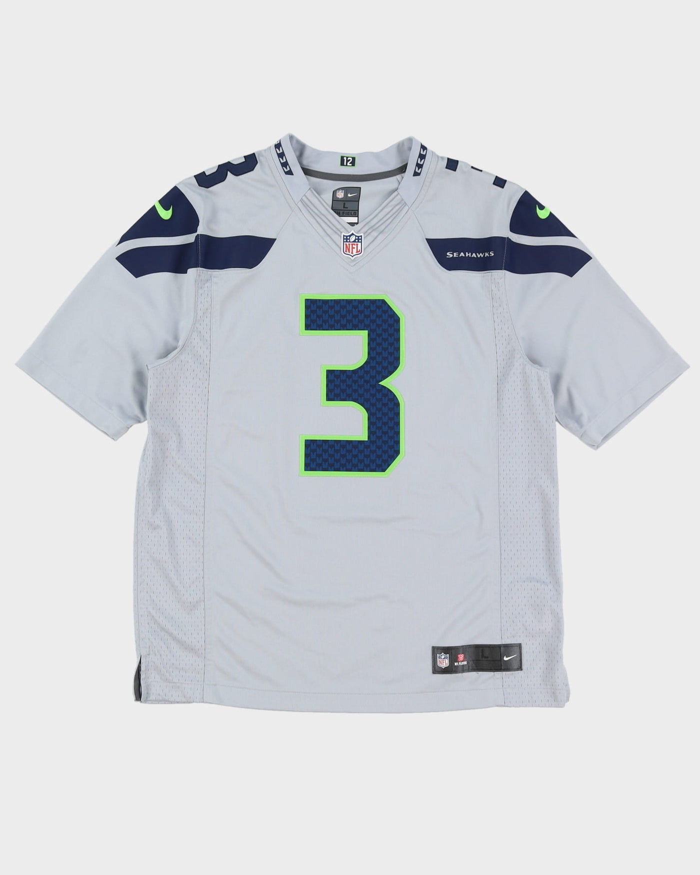 Nike Russell Wilson #3 Seattle Seahawks Stitched Grey NFL American Football Jersey - L