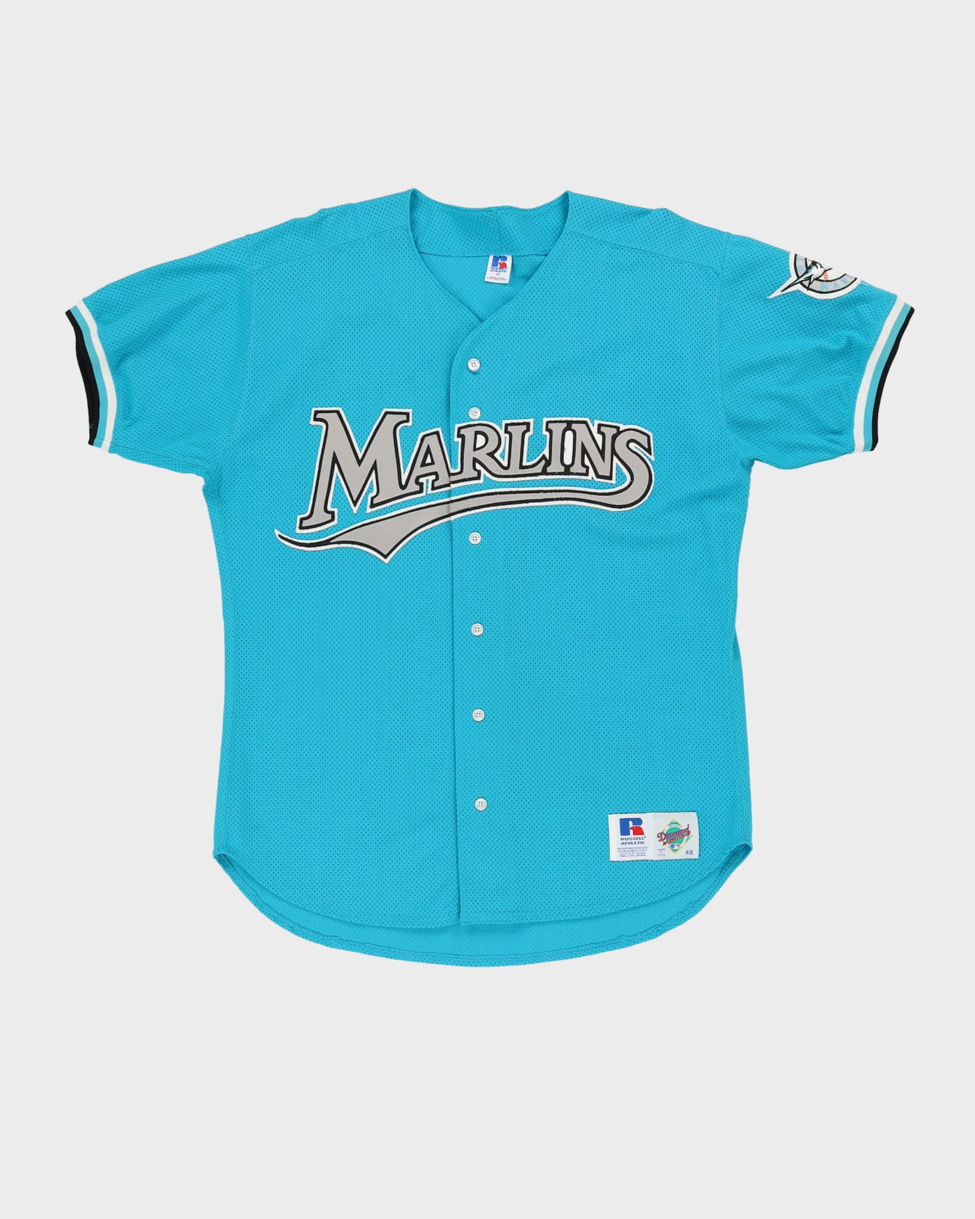 Vintage 90s Florida Marlins MLB Blue / Teal Button Up Baseball Jersey - XL