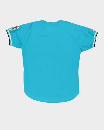 Vintage 90s Florida Marlins MLB Blue / Teal Button Up Baseball Jersey - XL
