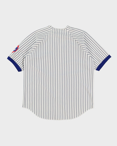 00s Chicago Cubs White Pinstripe Button Up Baseball Jersey - L