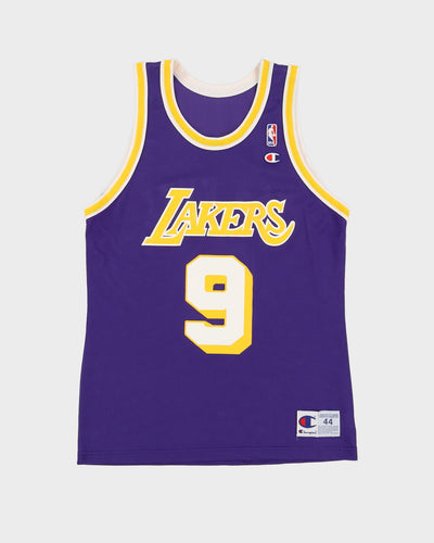 Vintage 90s Champion Nick Van Exel #9 Los Angeles Lakers NBA Purple / Yellow Basketball Jersey - S / M