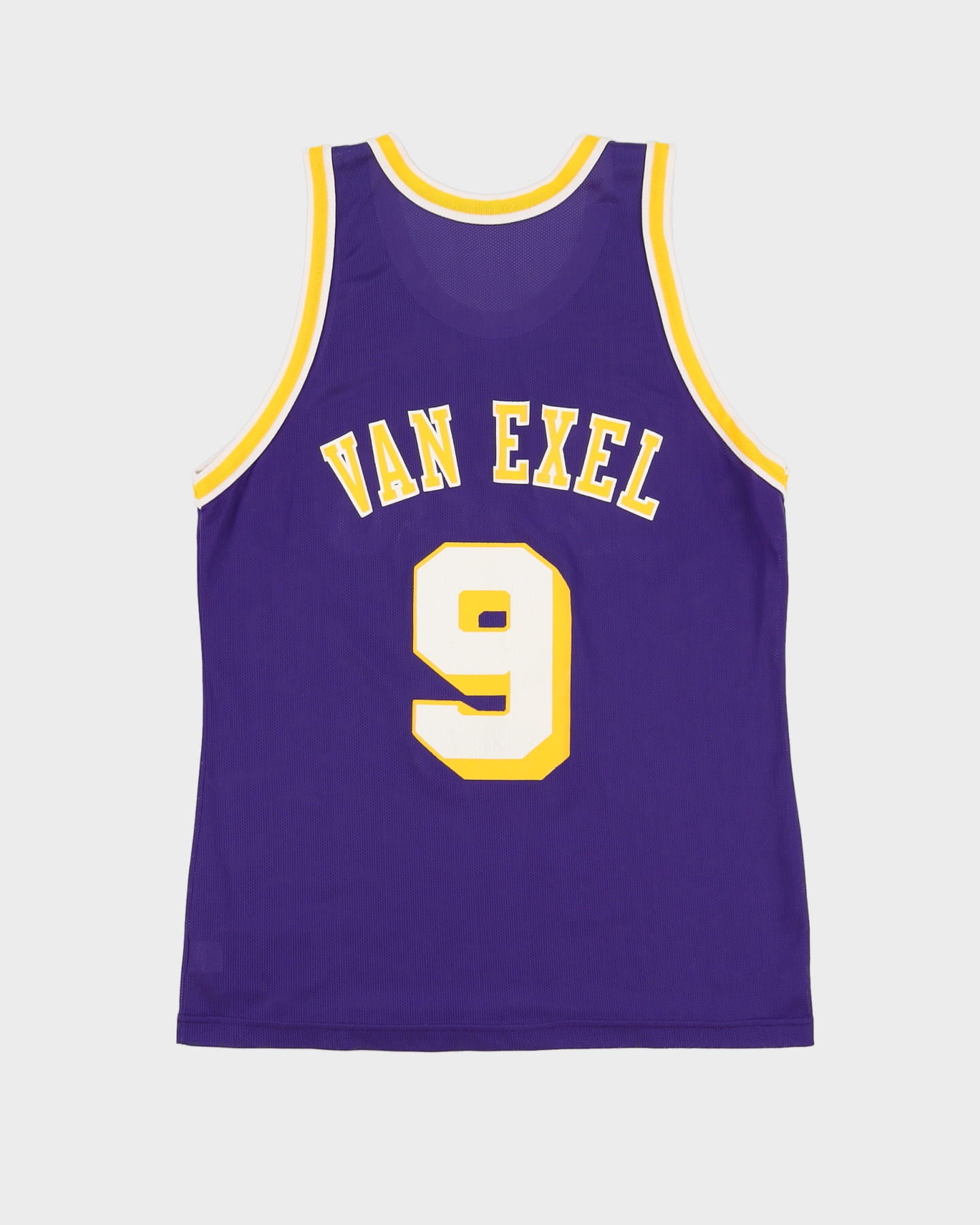 Vintage 90s Champion Nick Van Exel #9 Los Angeles Lakers NBA Purple / Yellow Basketball Jersey - S / M