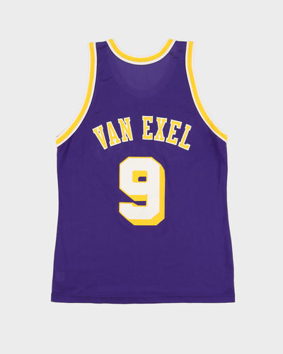 Vintage 90s Champion Nick Van Exel #9 Los Angeles Lakers NBA Purple / Yellow Basketball Jersey - S / M