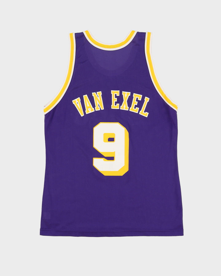 Vintage 90s Champion Nick Van Exel #9 Los Angeles Lakers NBA Purple / Yellow Basketball Jersey - S / M