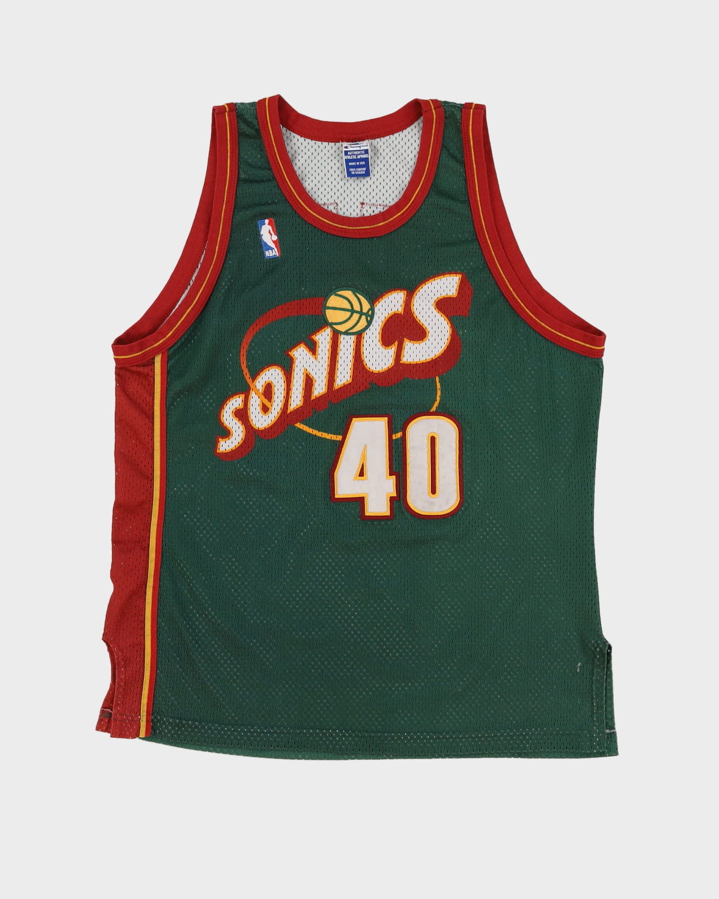 Maglia da basket NBA verde supersonico vintage anni '90 Champion Shawn Kemp #40 Seattle l