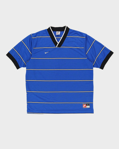Vintage 90s Nike Blue Striped Oversized Football Shirt / Jersey - L