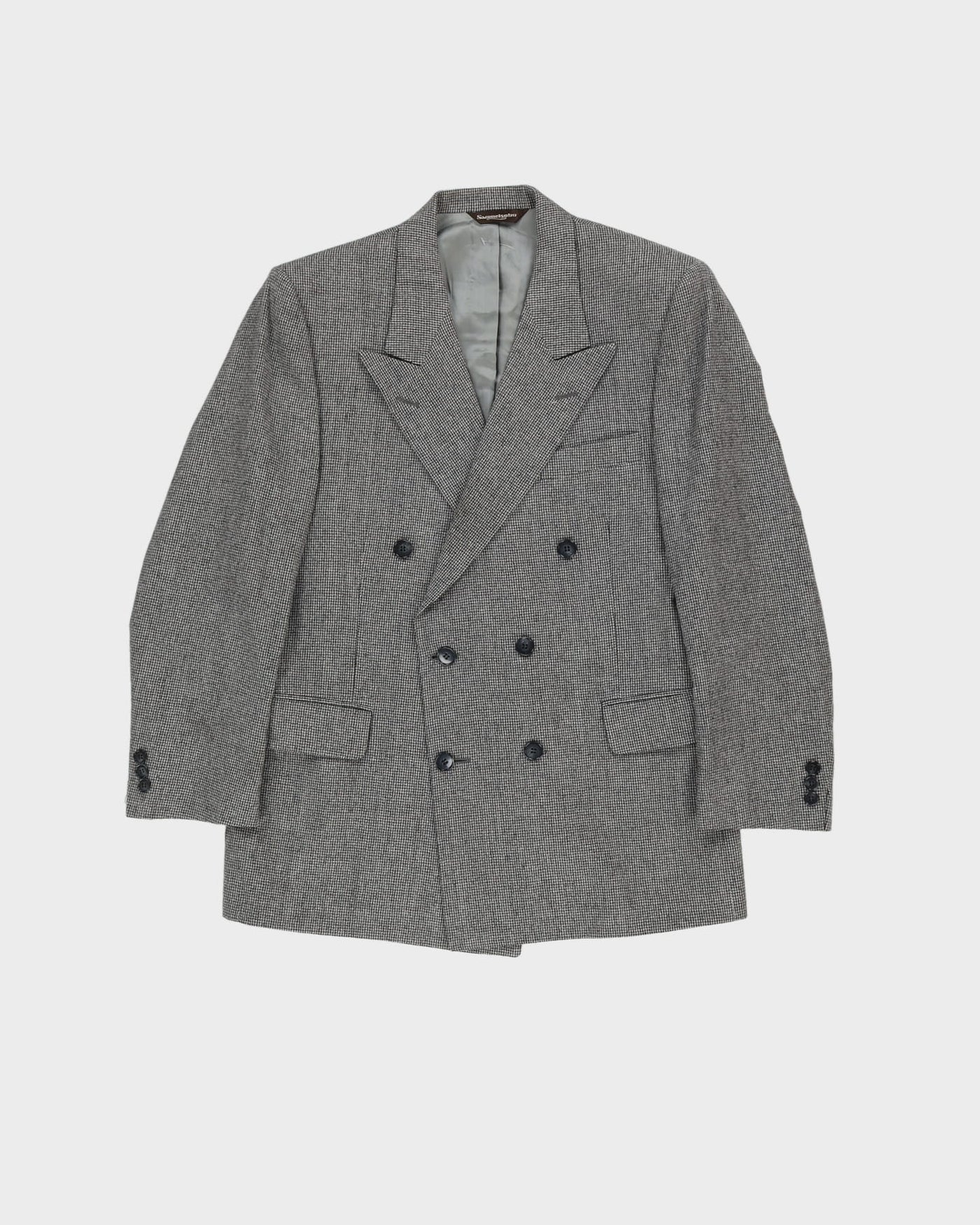 1990s Grey Dogtooth Wool Jacket And Trouser Suit - S