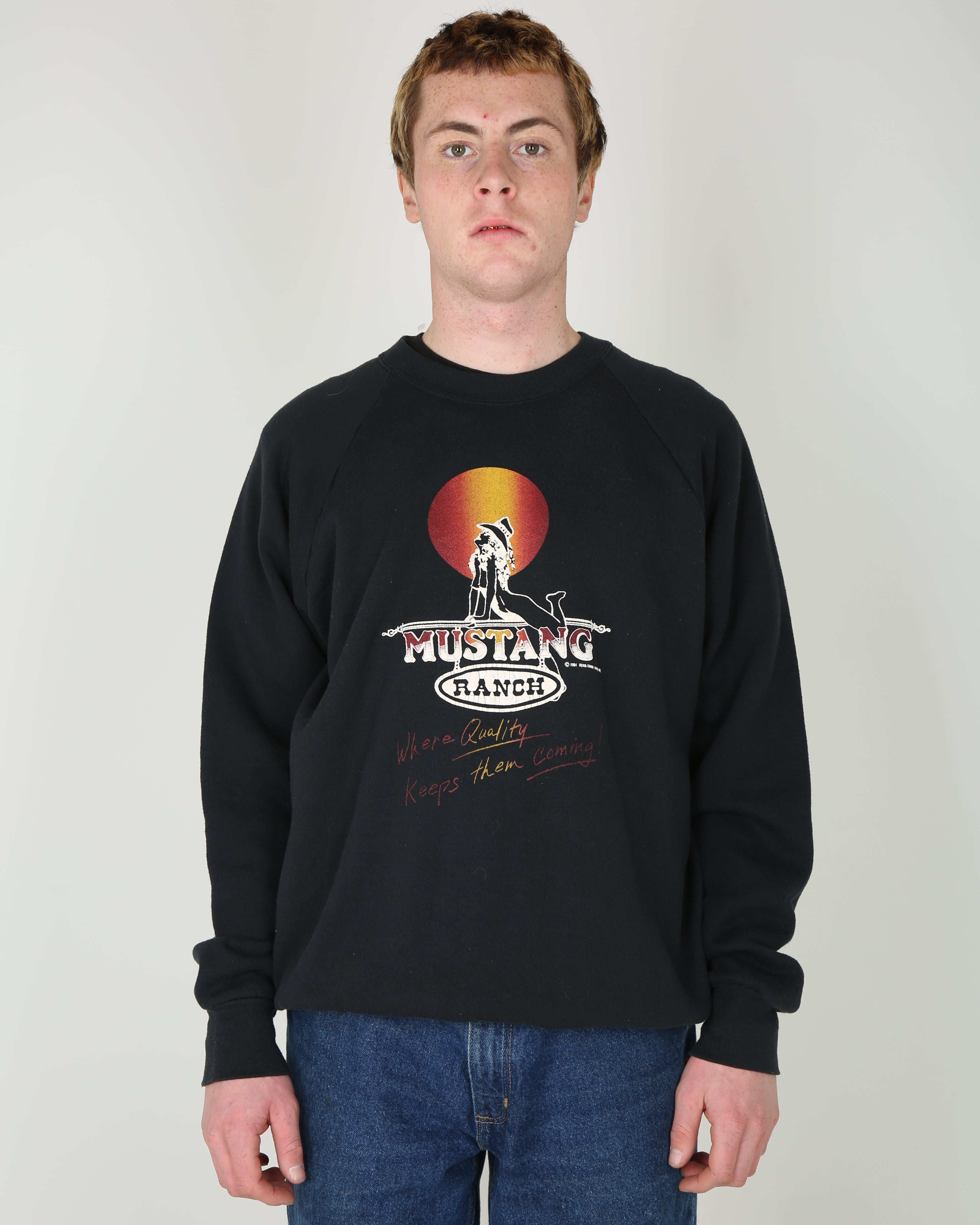 Vintage 80s Fruit of the Loom Mustang Ranch graphic sweatshirt - XL