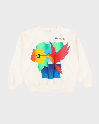 Vintage 80s Vallarta Graphic White Sweatshirt - M