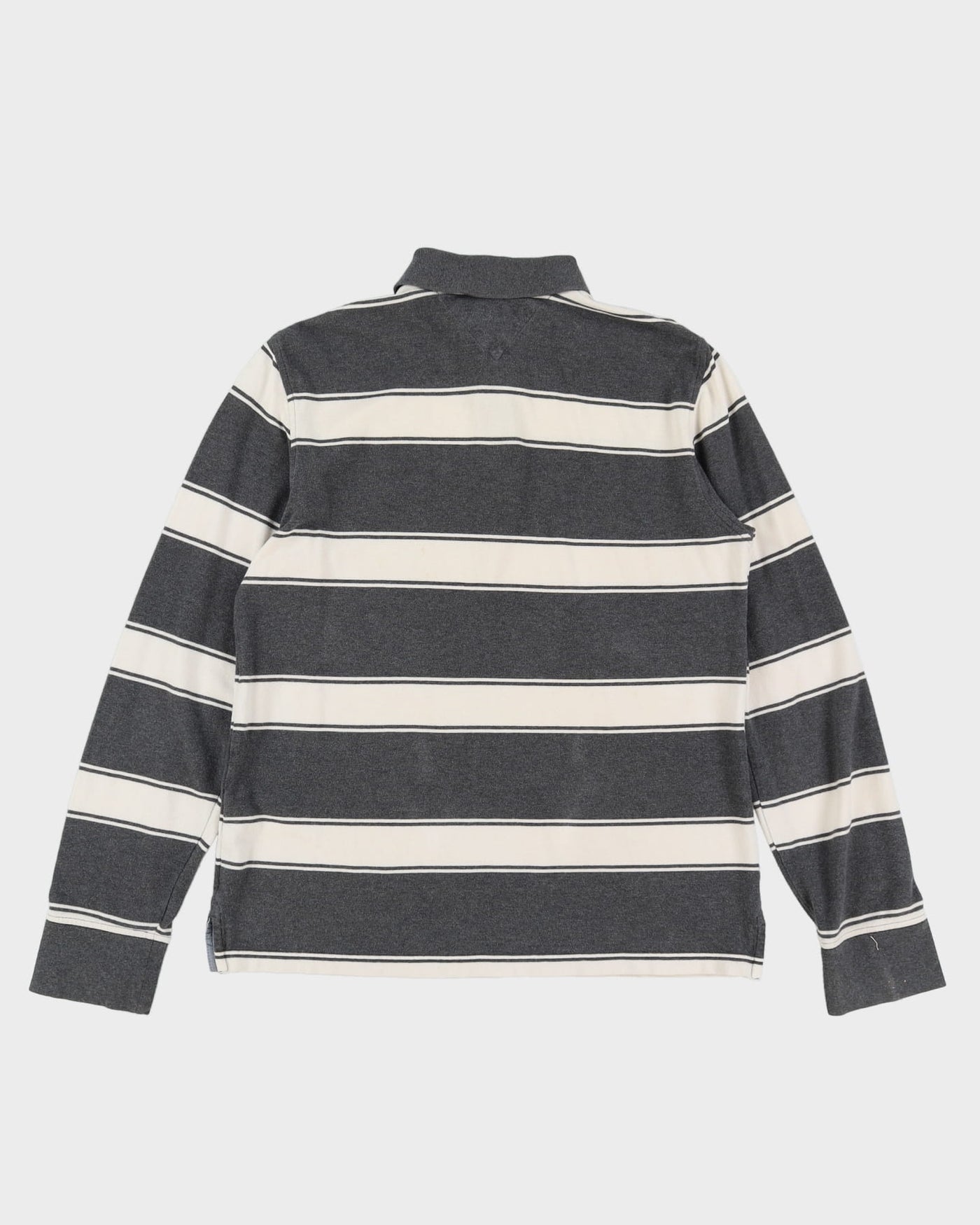 Tommy Hilfiger Grey / White Striped Long Sleeve Polo Shirt - M