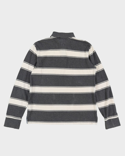 Tommy Hilfiger Grey / White Striped Long Sleeve Polo Shirt - M