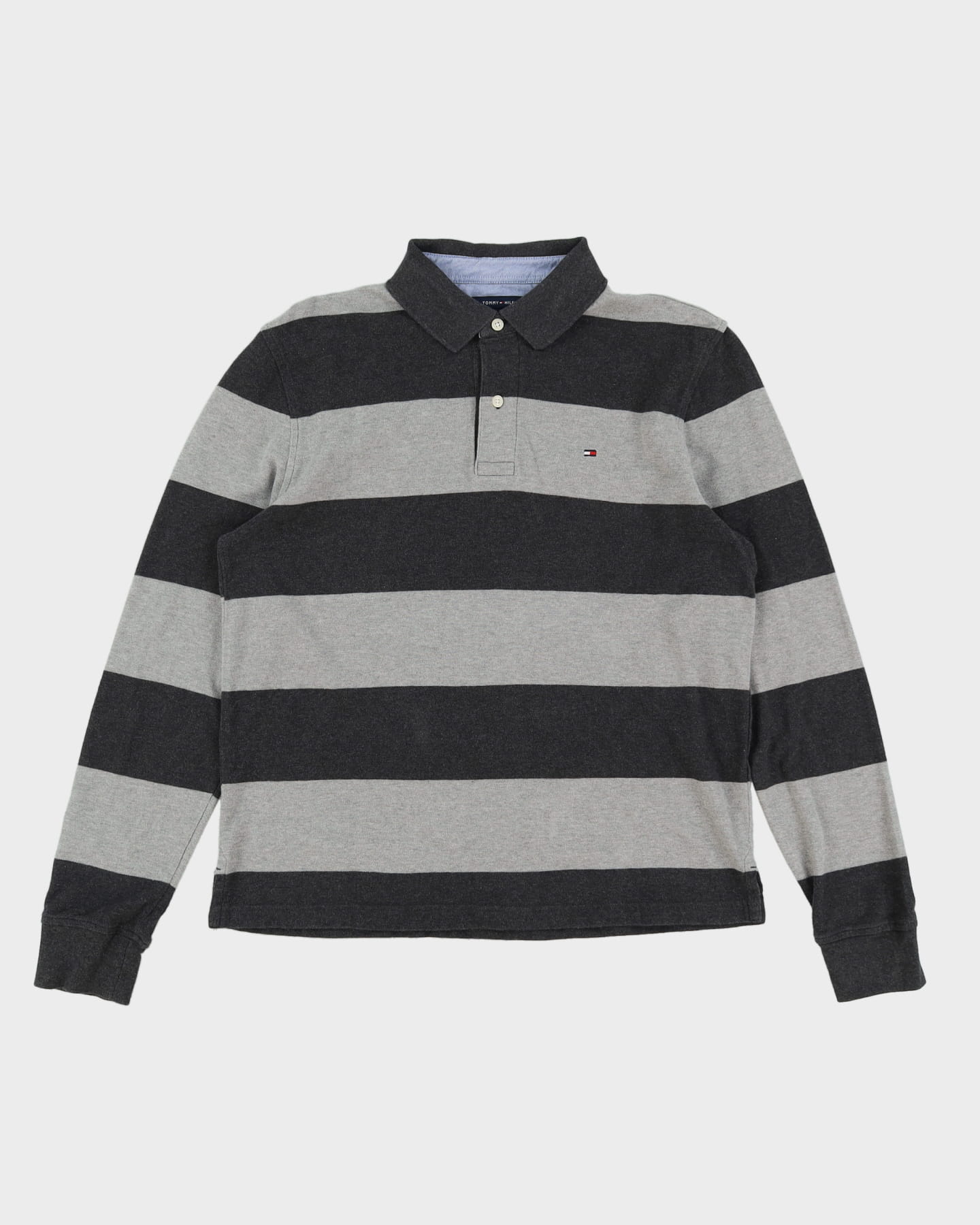 Tommy Hilfiger Grey Two Tone Striped Long Sleeve Polo Shirt - M