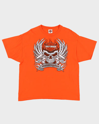 Harley Davidson Edmonton Skull Orange Graphic T-Shirt - XL