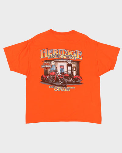 Harley Davidson Edmonton Skull Orange Graphic T-Shirt - XL