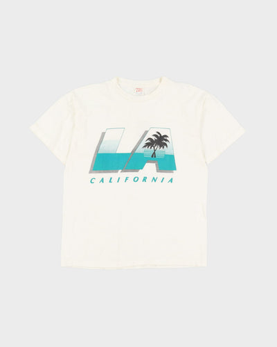 80s California Los Angeles Palm Tree White Graphic T-Shirt - M / L