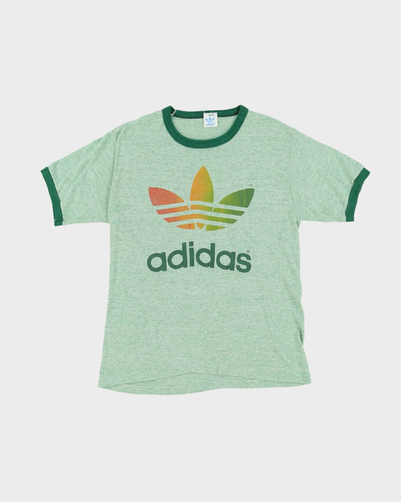 90s Adidas Green Ringer T-Shirt - M