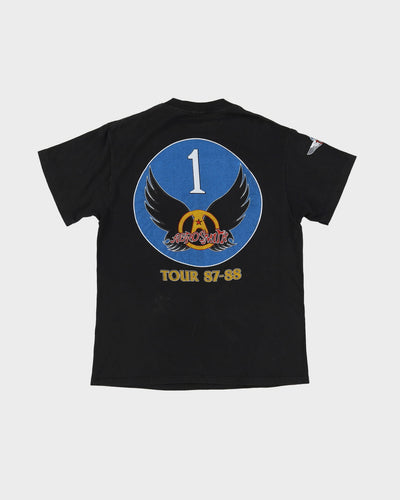 Vintage 1987-88 Aerosmith Aero Force One Black Graphic Band T Shirt - S