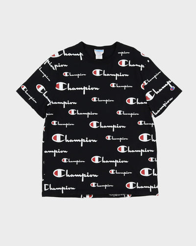 Champion Black All Over Print Logo T Shirt - XL