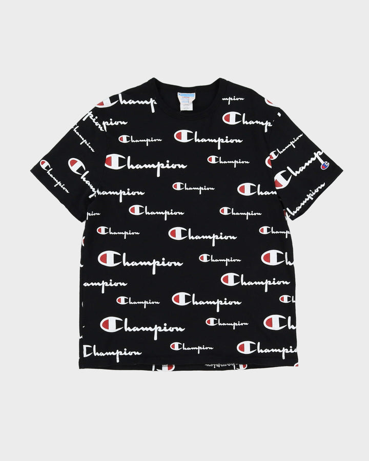Champion Black All Over Print Logo T Shirt - XL
