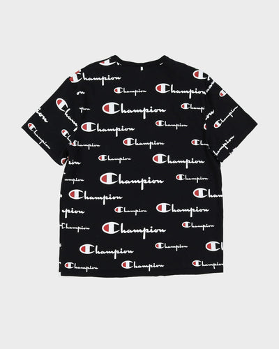 Champion Black All Over Print Logo T Shirt - XL