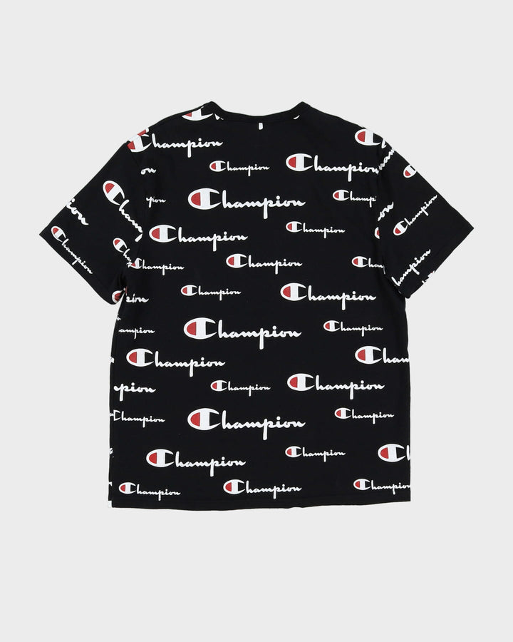 Champion Black All Over Print Logo T Shirt - XL