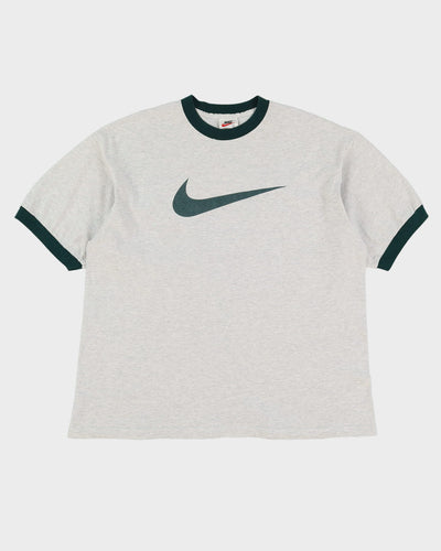 00s Nike Grey / Green Swoosh Ringer T Shirt - XL