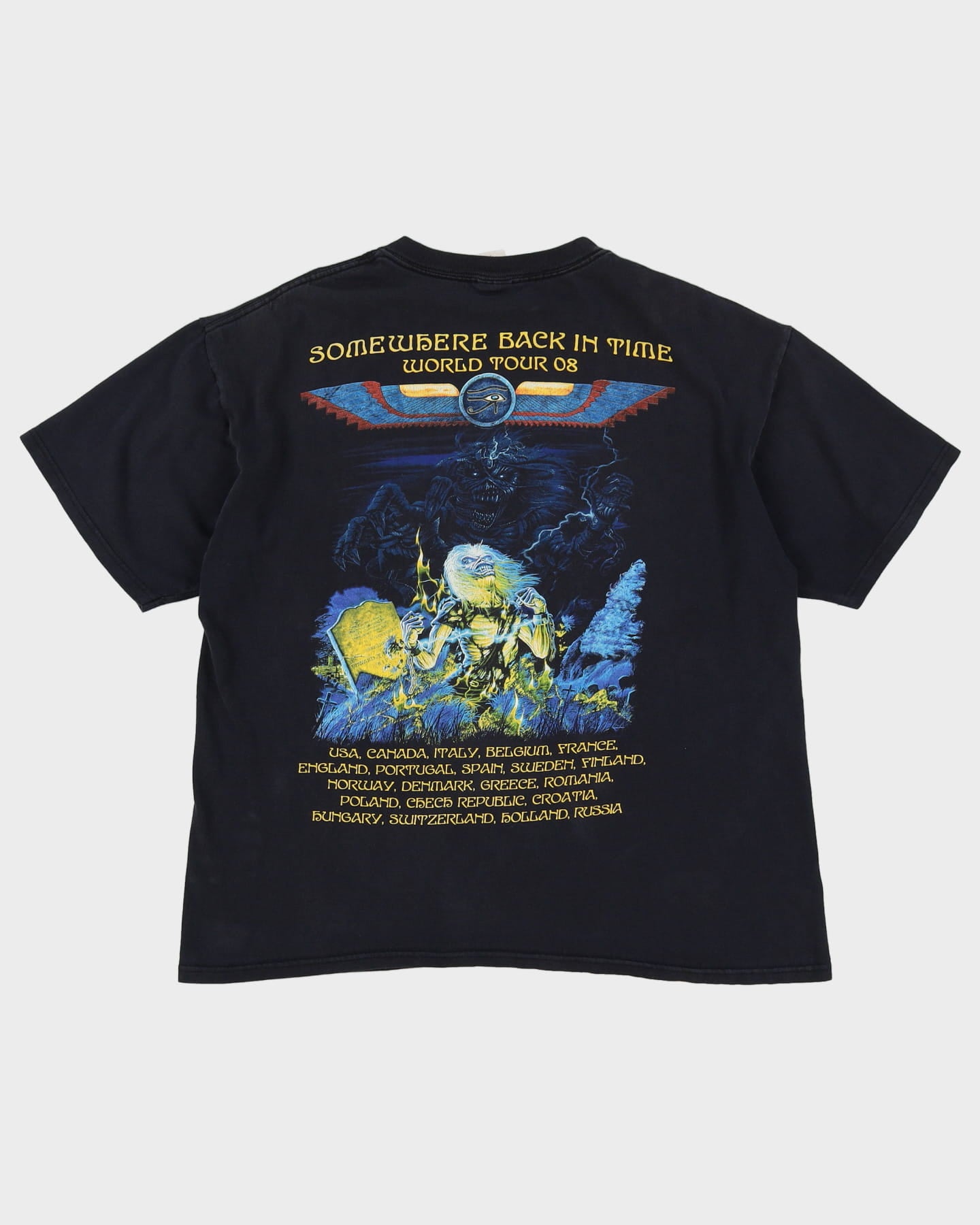 Iron Maiden 2008 Somewhere Back In Time Tour Black Graphic Band T