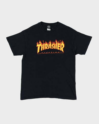 Thrasher Flaming Logo Black Graphic T-Shirt - L