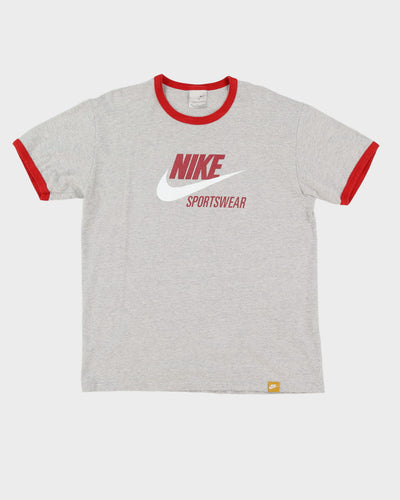 00s Nike Sportswear Grey / Red Ringer T-Shirt - XL