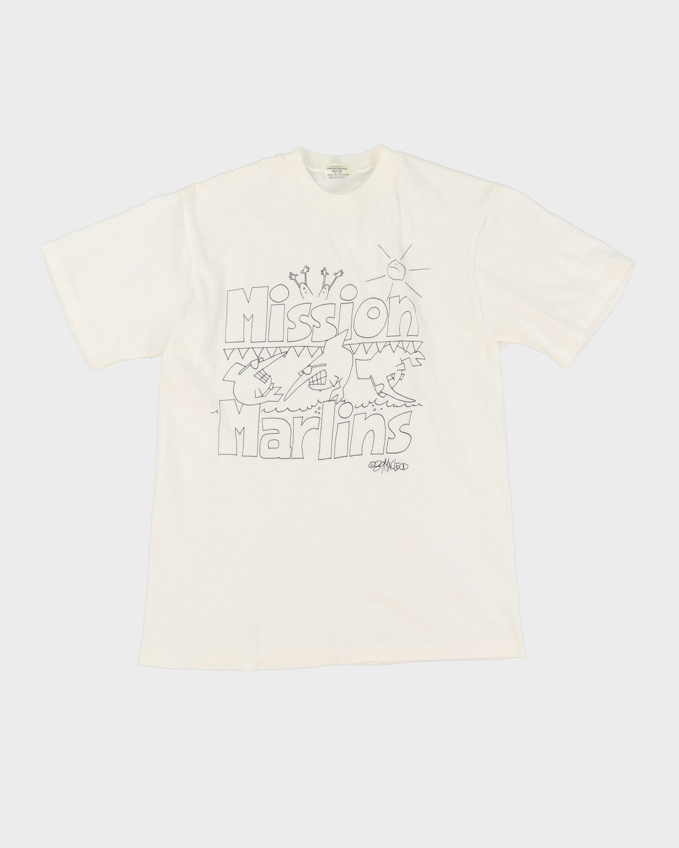 1989 Mission Marlins White Single Stitch T-Shirt - M