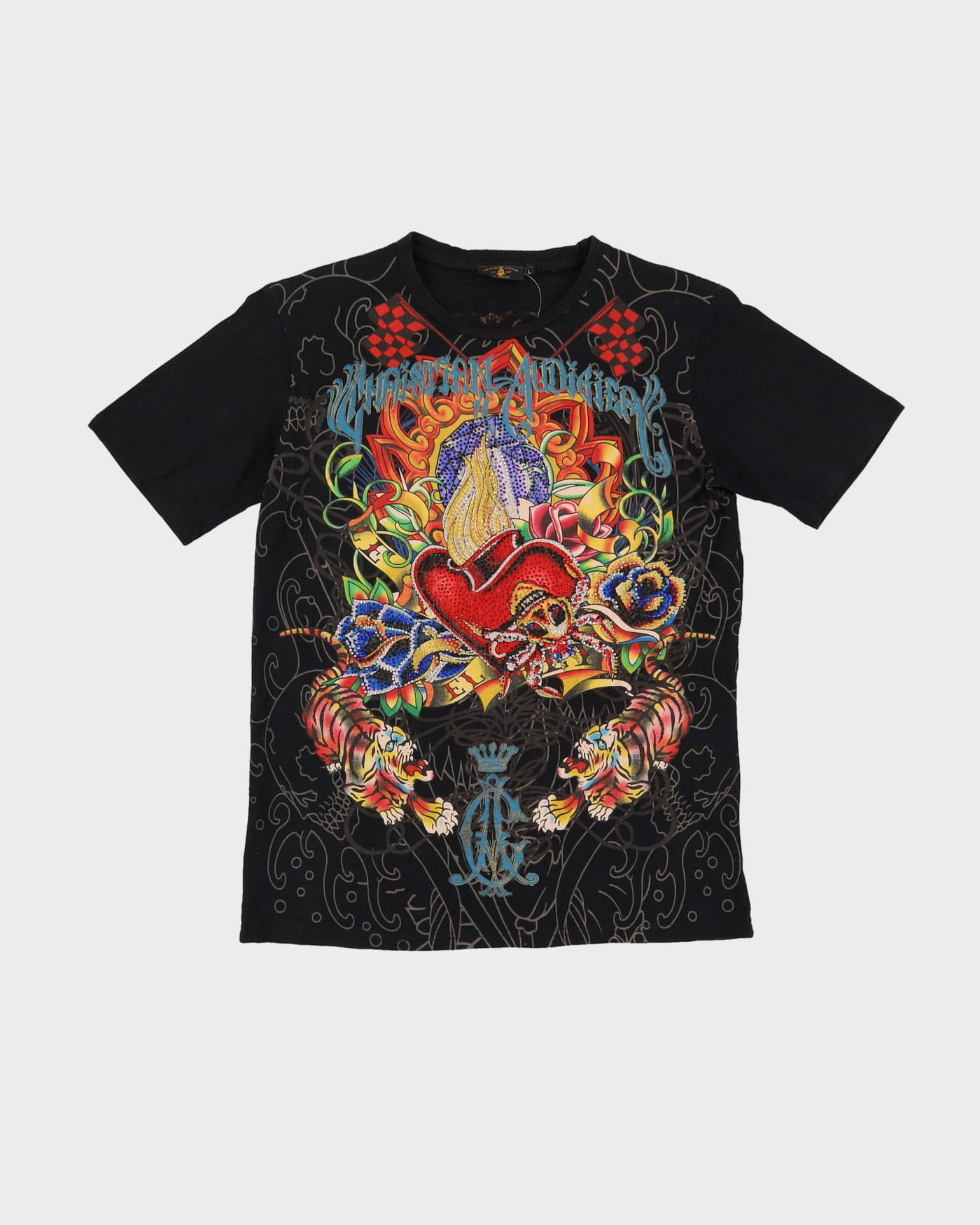 Christian Audgier Ed Hardy Style All Over Print Black T-Shirt - M