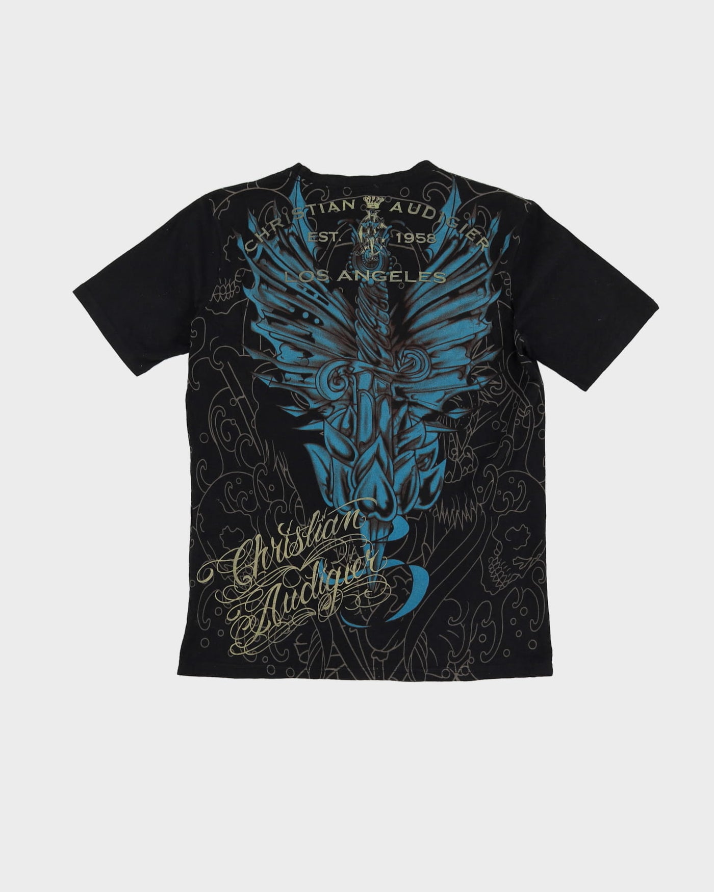 Christian Audgier Ed Hardy Style All Over Print Black T-Shirt - M