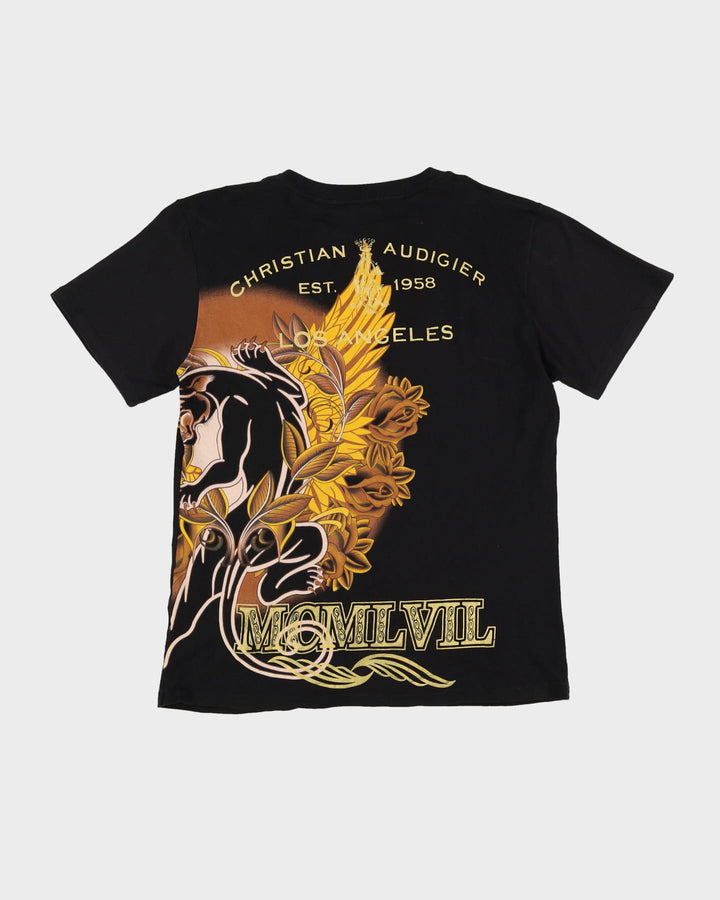 Christian Audgier Ed Hardy Style All Over Print Black Lion T-Shirt - L