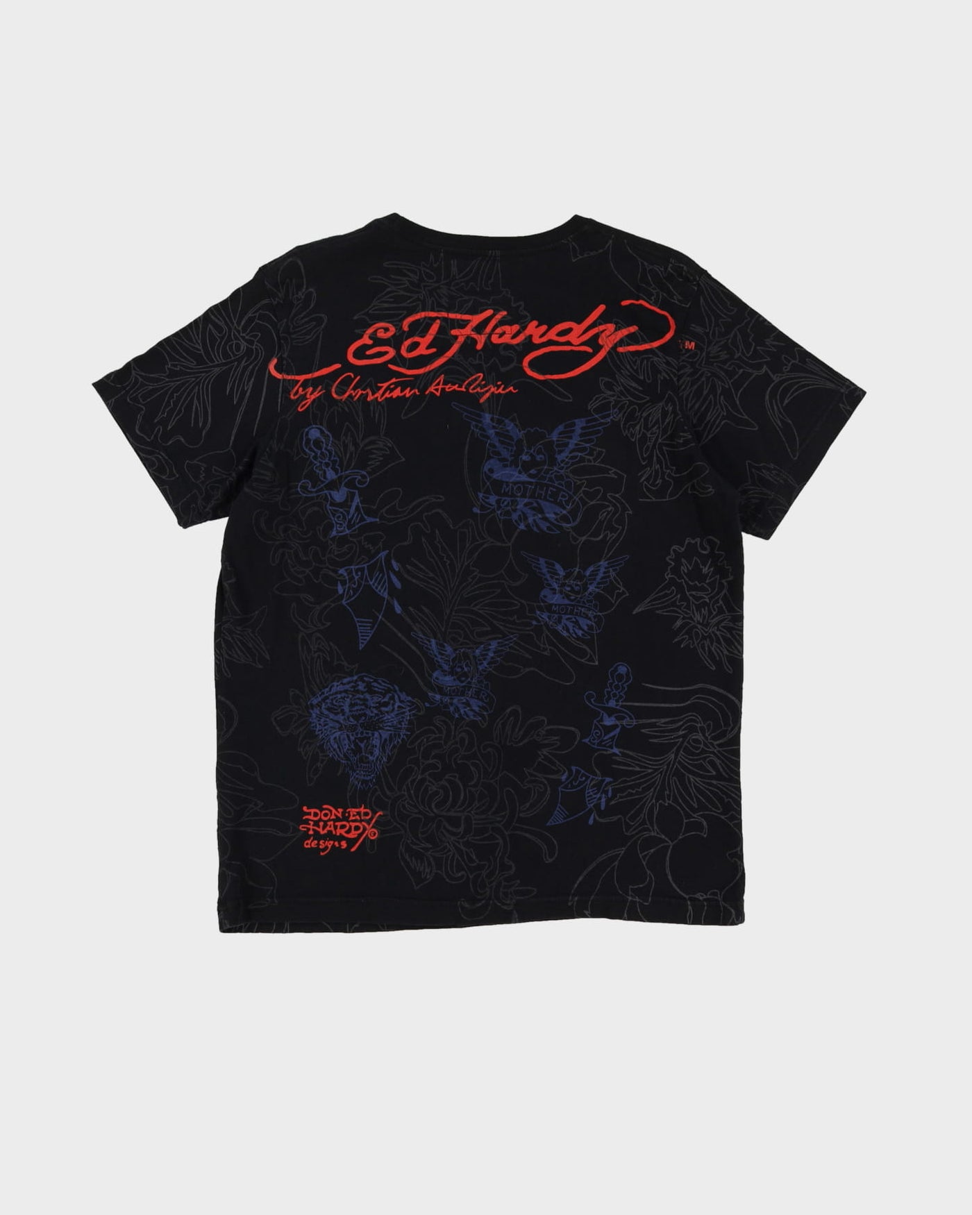 Ed Hardy All Over Print Black Skull Slim Fit T-Shirt - XL