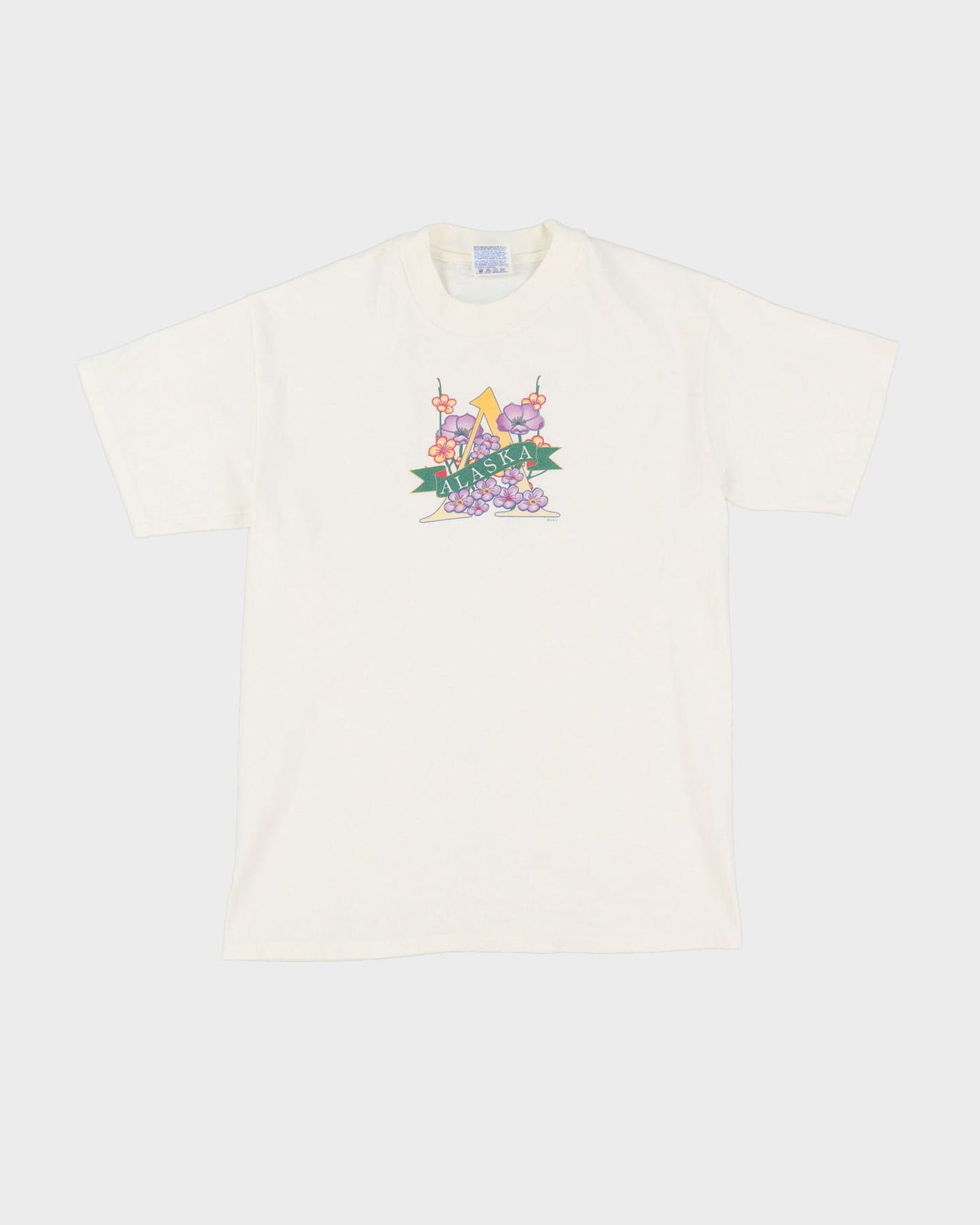 90s Alaska Floral Print White Hanes Tag Graphic T-Shirt - M