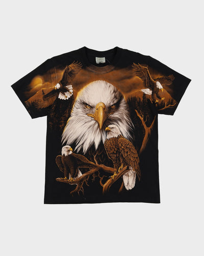 90s All Over Print Eagle Single Stitch Black T-Shirt - L
