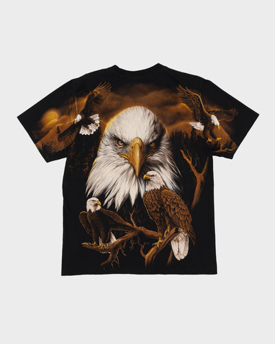 90s All Over Print Eagle Single Stitch Black T-Shirt - L