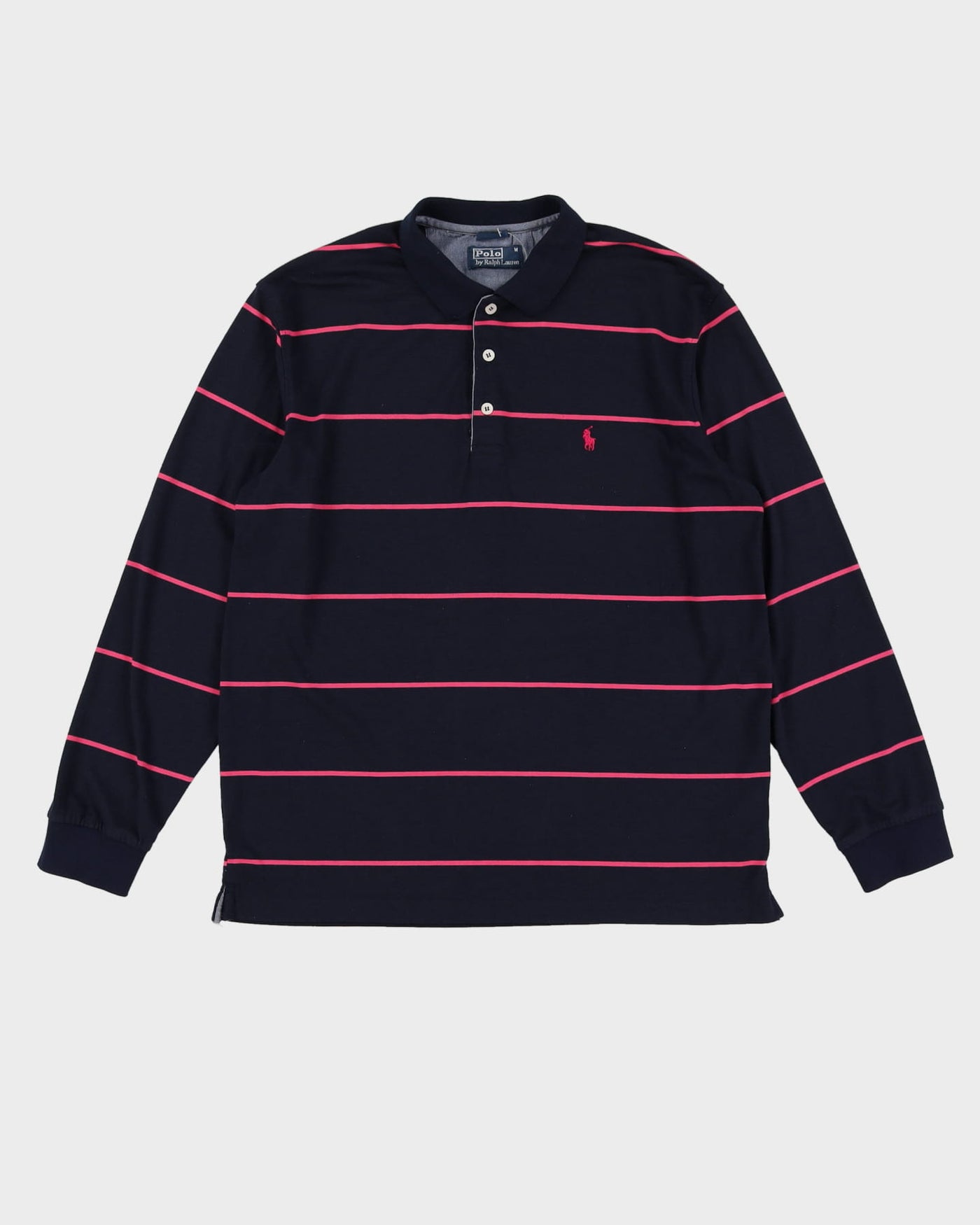 Polo by Ralph Lauren Navy / Pink Striped Long Sleeve Polo Shirt - M