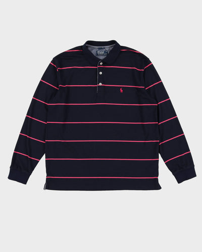 Polo by Ralph Lauren Navy / Pink Striped Long Sleeve Polo Shirt - M