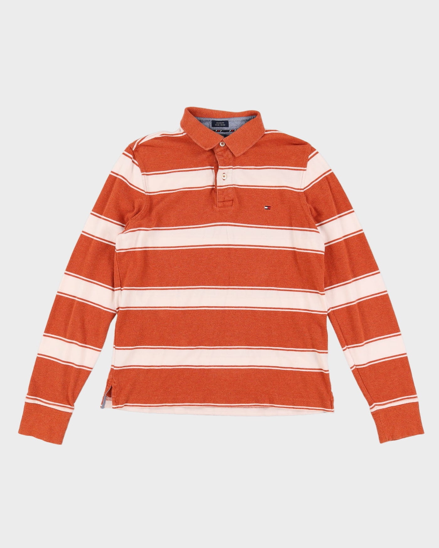 Tommy Hilfiger Orange / White Long Sleeve Polo Shirt - S