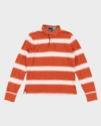 Tommy Hilfiger Orange / White Long Sleeve Polo Shirt - S