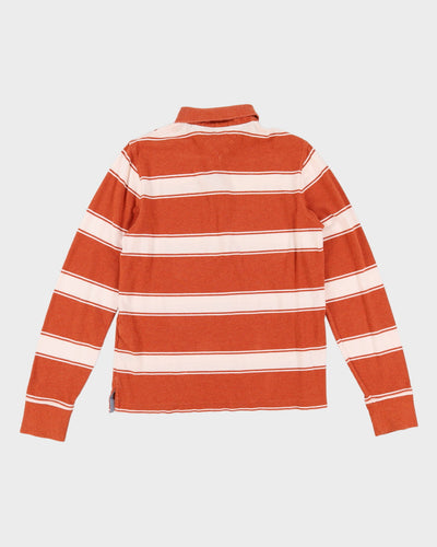 Tommy Hilfiger Orange / White Long Sleeve Polo Shirt - S