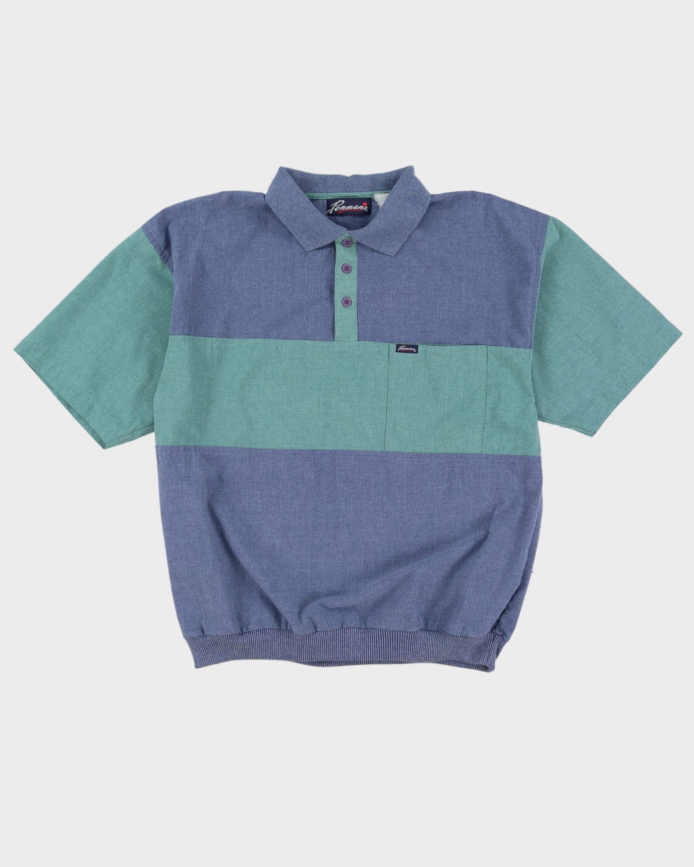 90s Penmans Blue / Green Short Sleeve Polo Shirt - L
