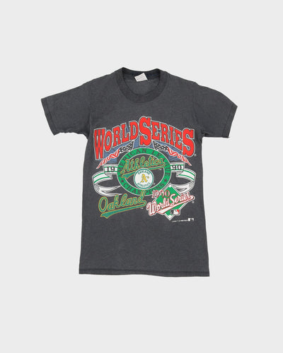 1990 Oakland Athletics MLB World Series Single Stitch Dark Grey Graphic T-Shirt - XXS