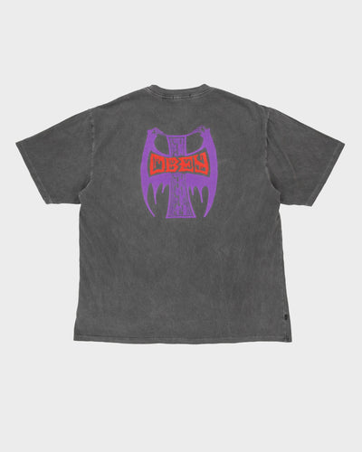 Obey Faded Grey Boxy Fit Oversized Graphic T-Shirt - XL
