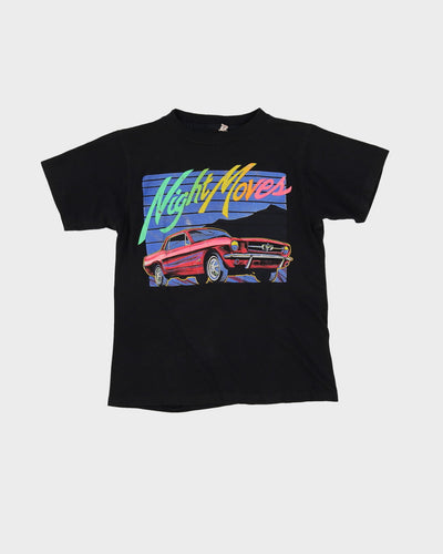 80s Night Moves Mustang Black Single Stitch Graphic T-Shirt - M